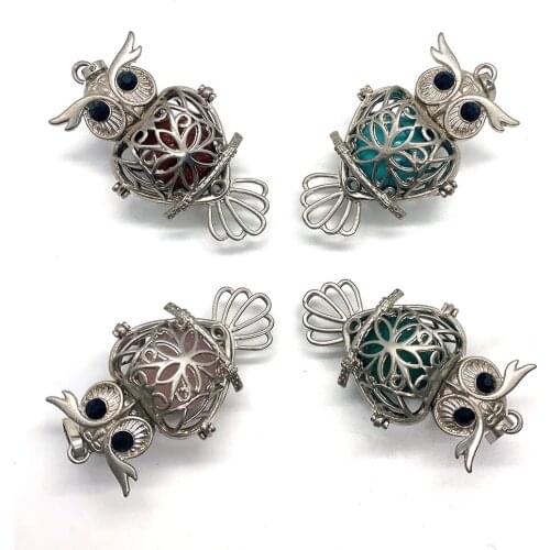 Natural Stone Pendant Amethyst Turquoise Agate Crystal Pendant Owl Shape Openable Metal Box DIY Jewelry Making Necklace Bracelet