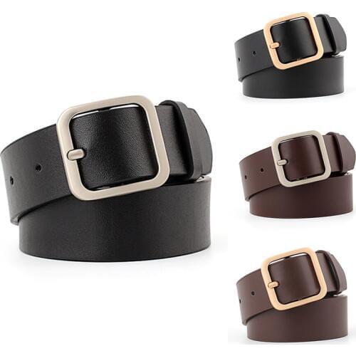 1PCS Unisex Leather Belt Metal Antique Fashion Faux Belt Female Woman Buckle Jeans Black PU Leather Belts