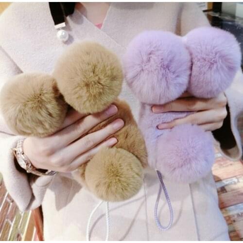 Luxury Panda Rabbit Fur Case For iPhone 11 12 X XS MAX XR 8 7Plus 6S 6Plus 5 5S Cute Cartoon warm fluffy Hair plush case Cover