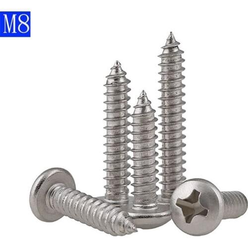 M8 (8mm) 304 Stainless Steel Phillips Cross Recessed PAN Head Self Tapping Screws NEW