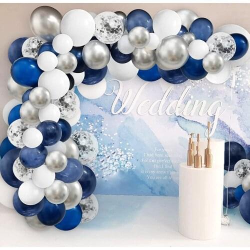 Silver Navy Blue Balloon Arch Kit Balloons Confetti Garland Wedding Graduation Baby Shower Bachelorette Birthday Party Decor
