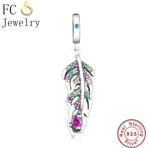 FC Jewelry Fit Original Brand Charm Bracelet 925 Sterling Silver Peacock Feather Zirconia Crystal Bead Women Making Berloque