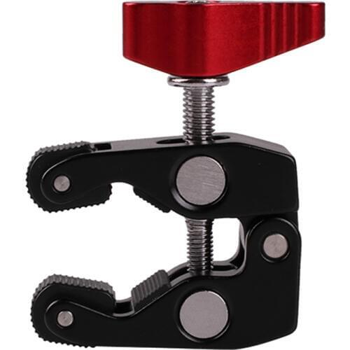 Super Clamp with Red Knob Crab Claw Magic Arm Clamp with 1/4" and 3/8" for DSLR Camcorder Tripod Monitor StudioVideo Flash Light