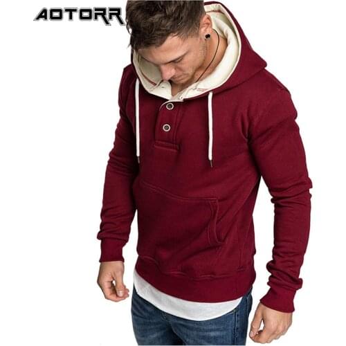 2020 Mens Hoodie Autumn Fashion Button Stand Collar Hoodie Solid Color Sweatshirt Mens Casual Fleece Warm Sports Pullover Men