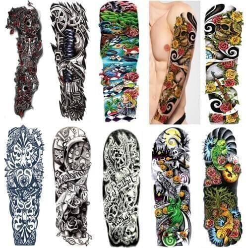 Full Arm Waterproof Temporary Tattoo Sticker 3pcs Large Skull Mechanical Arm Tattoos Stickers Cool Men Women Body Art Paints