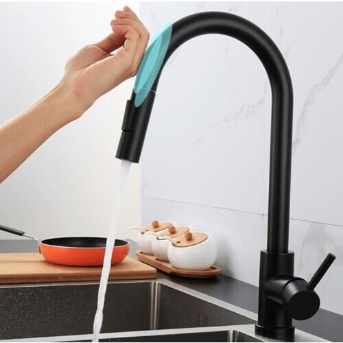 Pull Out Black Sensor Kitchen Faucet Stainless Steel Smart Induction Mixer Tap Touch Control Water Sink Tap Torneira for kitchen