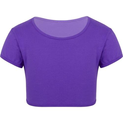 Girls Ballet Tops Solid Short Sleeves Crop Top Sports Stretchy T Shirt for Ballet Dance Gymnastic Workout Stage Performance