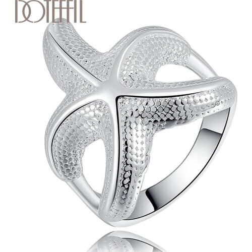 DOTEFFIL 925 Sterling Silver Starfish Ring Classic For Women Fashion Wedding Engagement Party Gift Charm Jewelry
