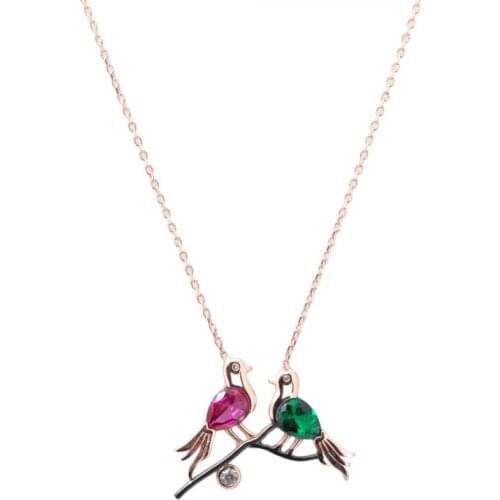 Women Double Birds Motif Zircon Gemstone Necklace Animal Women Necklace Pendant Necklaces for Women 925K Silver