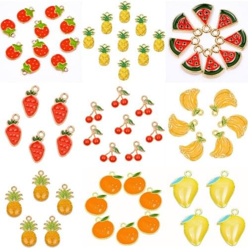 10Pcs/Lot Vintage Fruit Cherry Pineapple Strawberry Charms Diy Food Banana Pendant For Jewelry Making Necklaces Finding