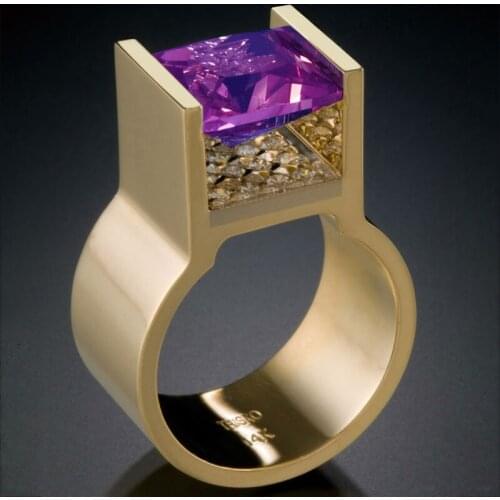 2019 New arrival geometry Cross-border supply of gold purple crystal ring personalized neutral diamond rings for women