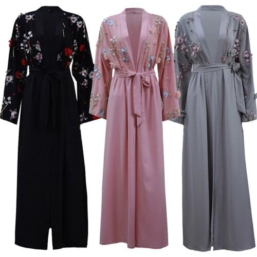 Abaya Dubai Kaftan Arabic Muslim Dress Women Cardigan Hijabs Ramadan Eid Embroidery Floral Long Sleeve Arab Islamic Clothing