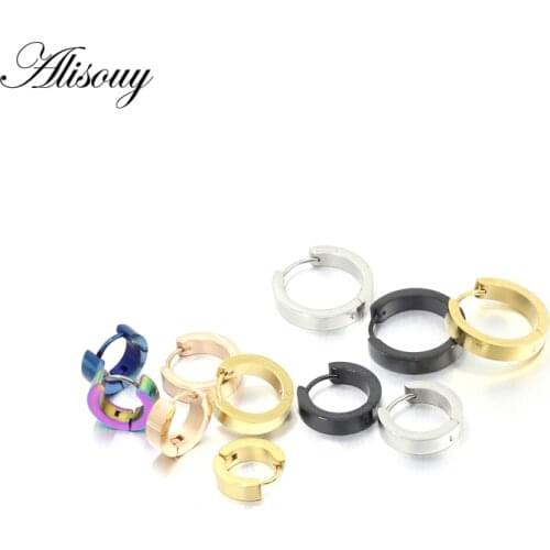 Alisouy Small Hoop Earrings Gold/Silver Color 316L Stainless Steel Hoop Earring for Women Men Ear Rings Clip Circle Earrings