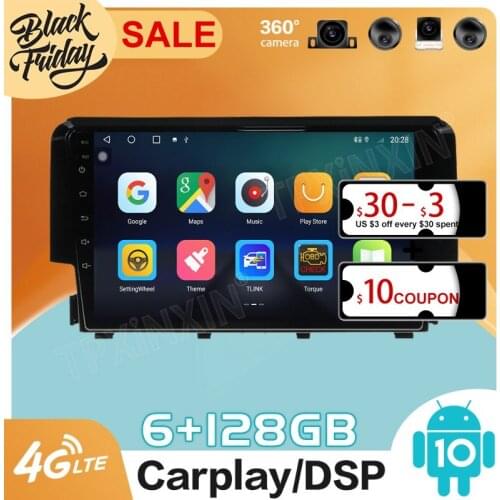 Android10 PX6 is Suitable for Honda Civic 2016 2017 2018 GPS Car Navigation Car Radio Video Stereo Multi-function CarPlay Host