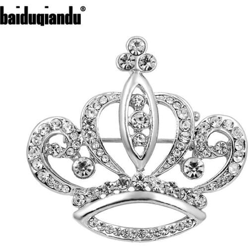 Baiduqiandu Brand Crystal Crown Brooch Pins for Women in Gold / Silver Color Plated