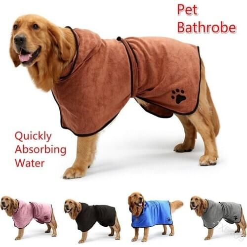 Pet Bathrobe Fashion Dog Hooded Water Absorbent Clothing Pet Comfortable Bath Towel With Belt European American Trend Doggy Coat