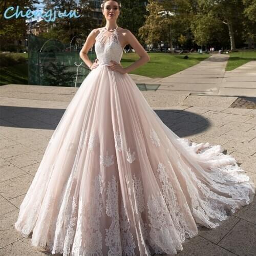Chengjun New Arrival Beautiful Backless Belt Crystal Custom Made Blush Princess Wedding Dress