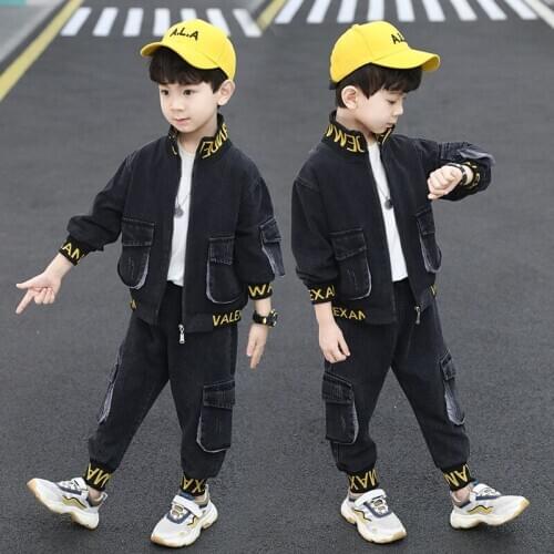 Childrens clothing boys spring and autumn denim suit 2020 new medium and big children foreign boy sports handsome trendy outfit