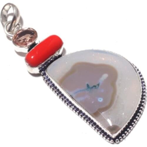 Solar Agates Pendant Silver Overlay over Copper , 81 mm , P7352