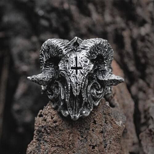 SECRET BOY NEW Unique Punk Gothic Satanic Demon Sorath Skull Ring Men Carbide Biker Ring Gothic Jewelry Gift for Him