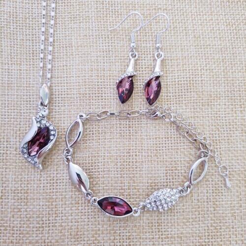 Fine jewelry 925 sterling silver suitable for ladies wedding angel fairy grape purple necklace earrings bracelet set yw048