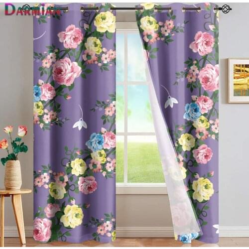 DARMIAN Pretty Rose Flower Pattern Print Home High-grade Decortion Living Room Bedroom European Style Blackout Window Curtain