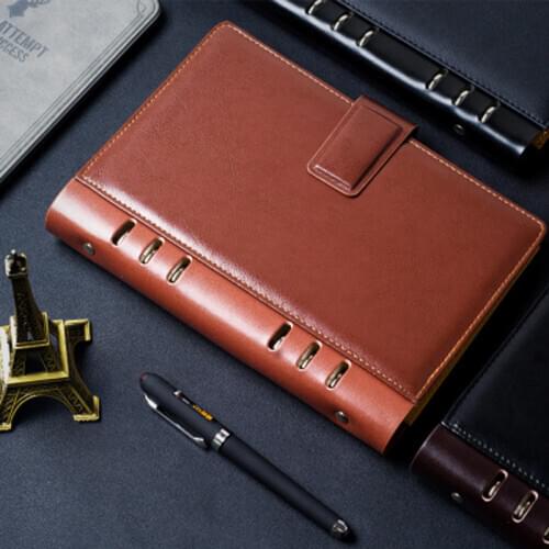 LOGO Free Custom A6 A5 B5 Business Notebook PU Leather Organizer Planner Loose Leaf Binder Agenda Diary Notebook
