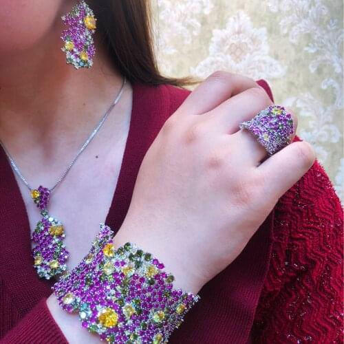 Missvikki Luxury African Dubai Noble Women Necklace Bangle Earrings Ring 4 PCS for Bridal Gorgeous Jewelry Set Wedding Party