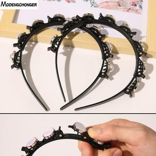 Fashion Hairban Multilayer Hollow Woven Headband Braiding Device Double Bangs Hairstyle Rhinestone Braided Aggregate Headwear