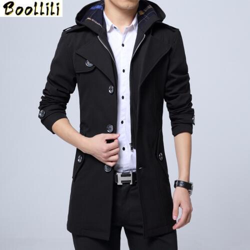 Boollili Trench Coat Men Autumn&Winter New Windbreaker Plus Size Mens Windbreakers Korean Slim Casual Coats Sobretudo