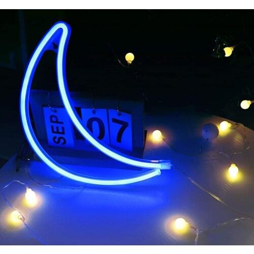 Moon Shaped Neon Signs Battery Powered Acrylic Wall Decor Hanging Decorative Home Atmosphere LED Night Lights UD88