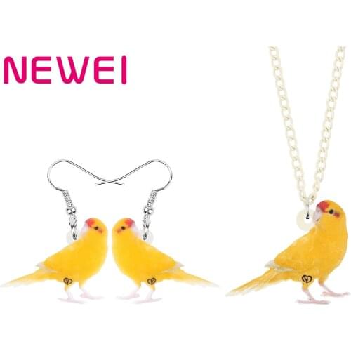Newei Acrylic Yellow Serinus Canaria Jewelry Sets Cute Printing Animal Earrings Necklace For Women Girls Teens Gifts Charms