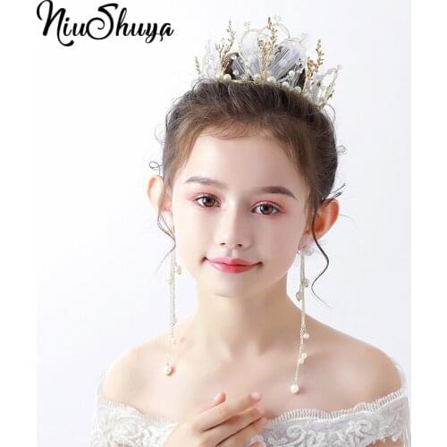 NiuShuya Handmade Tiara Hair Crown Kid Girl Bridalmaid Princess Prom Party Accessories Children Adjust Princess Prom Headpiece