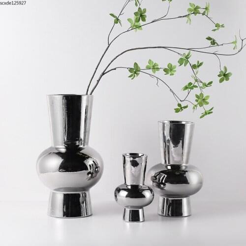 Nordic Electroplating Silver Ceramic Vase Flower Arrangement Dried Flower Plant Table Decoration Pot-shaped Vase Home Decoration
