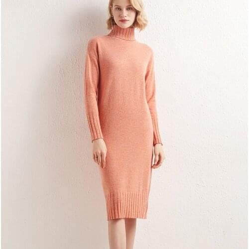 Zocept 2021 New Fashion Cashmere Brand Turtleneck Dress Autumn Winter Womens 100%Wool Knitted Solid Loose Chic Pullover Dresses