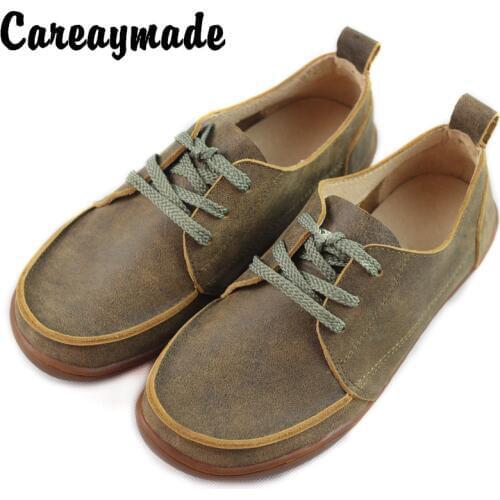 Careaymade-New Retro Leather flat sole casual shoes womens single shoes mens&womens couples lace up low top leather shoes