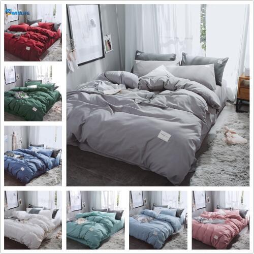 New Luxury Pure Color Bedding Set Modern Duvet Cover Set King Queen Full Twin Bed Hybrid Cotton Brief Bed Flat Sheet Set