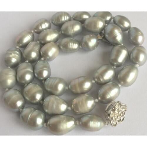 New 9-10mm gray rice akoya freshwater cultured pearl necklace