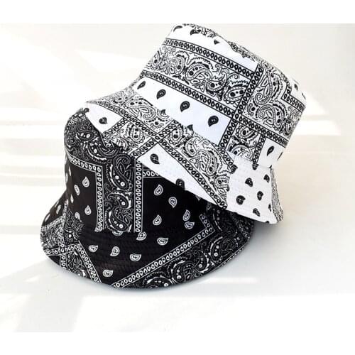 Retro Tide Cashew Flower Print Panama Fisherman Hat Street Fashion Foldable Basin Hat Double-sided Personality Bob Sun Hat