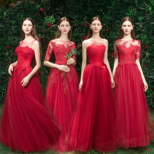 A-Line O-Neck Embroidery Bridesmaid Dresses Four Styles Availbale Half Lace Sleeves Evening Gowns For Wedding Robe De Soriee