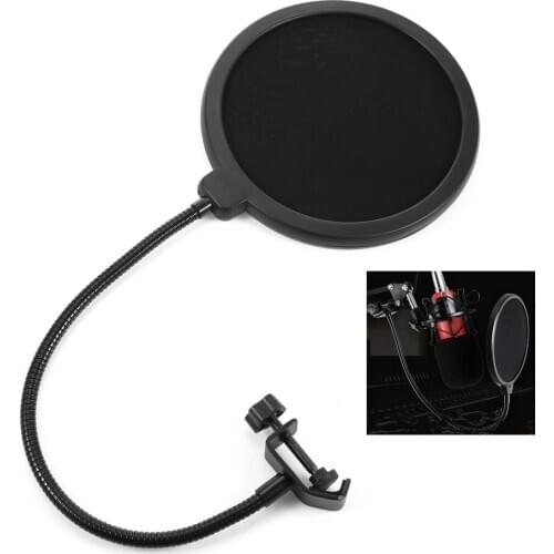 Professional 6-Inch Clamp On Microphone Pop Filter Bilayer Recording Spray Guard