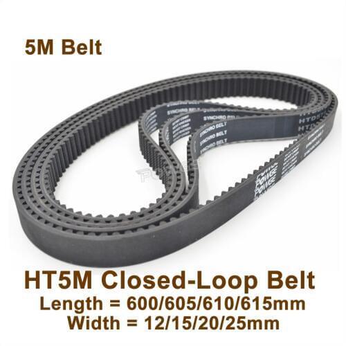 POWGE 600 605 610 615 5M Synchronous Belt Teeth=120/121/122/123 W=15/20/25mm Closed-Loop HTD 5M Timing Belt Pulley 600-5M 615-5M