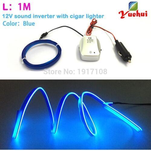 DC-12V Sound activated 2.3mm with Skirt 1 Meter EL wire Neon Light Tube lights For Car Internal Decoration Auto Party Decoration