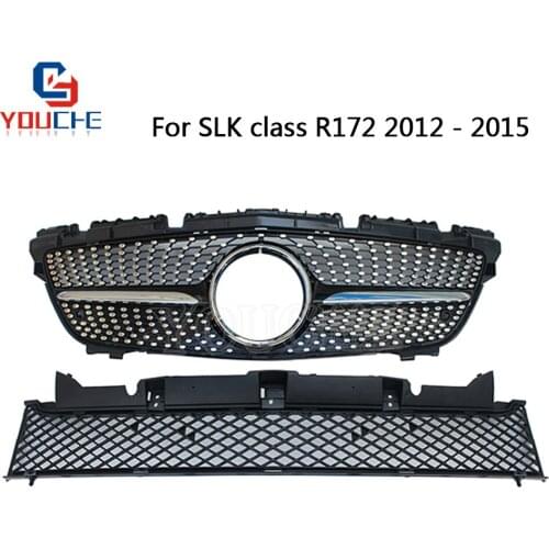 R172 grille Diamonds Style Black Grill Front Bumper Grille Mesh For Mercedes SLK Class R172 2012 - 2016 Front Grill