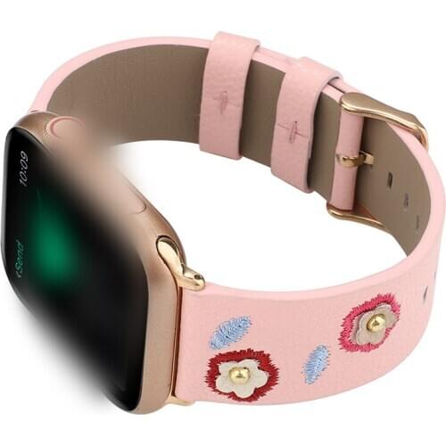 Cute Woman Custom For Apple Watch 1/2/3/4# 38MM 42MM Leather texture dimensional embroidery strap for iwatch Backup strap gift