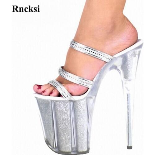 Rncksi New Girl Ultra 20CM Crystal Platform Shoes High Heel Sandals Silver Glitter Model Shoes Fashion 8 Inch Platforms Slipper