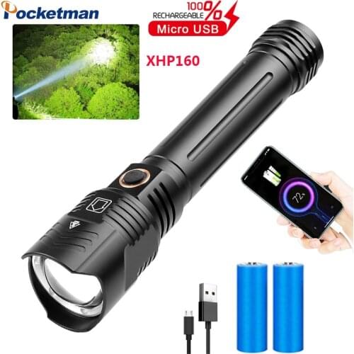 90000Lumens Powerful XHP160 LED Flashlight USB Rechargeable Zoomable Torch Lanterna use 18650 26650 Battery for Camping Fishing