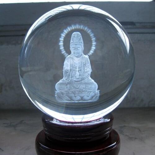 GOOD LUCK HOME Buddhism efficacious patron saint God Avalokitesvara Guanyin buddha FENG SHUI Talisman 3D Crystal ball statue