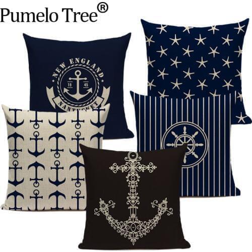 Blue Nautical Throw Pillows Velvet Anchor Sea Style Throw Case Sofa Home Car Decorative Custom Printing Cushion Pillow Case Cove