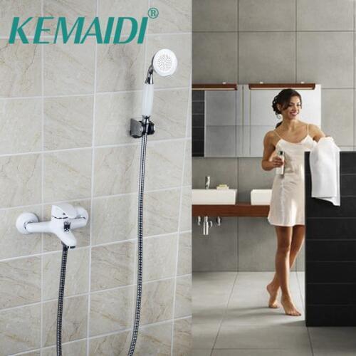 KEMAIDI Bathroom Faucets &Taps Hot And Cold Mixer White Painting Bathroom Faucet Shower Set Hand Spray Wall Mounted Solid Brass